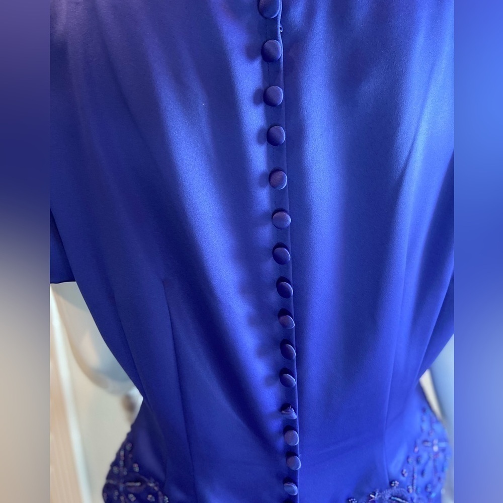 Donna Morgan~Lovely Beaded Formal Maxi Dress~Back Zipper~Short Sleeve~Size 14 - Picture 11 of 14